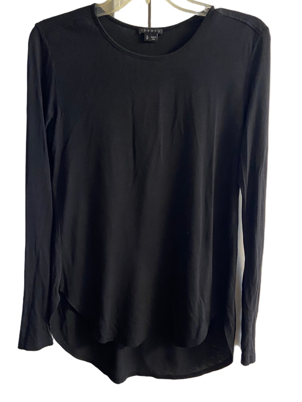 Theory Black Long Sleeve Scoop Neck High Low Hem T-Shirt Top Modal Blend Small